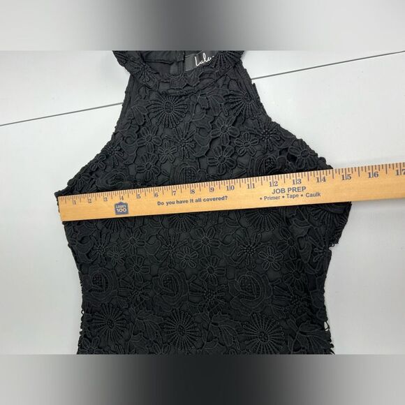 Lulus Black Halter Neck Fitted Floral Lace Mini Dress Womens Small - Picture 7 of 9